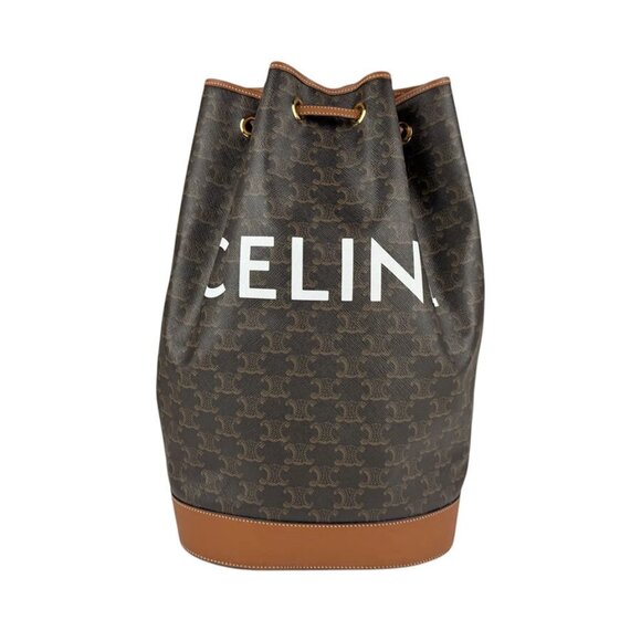 Auth CELINE Triomphe Medium Shoulder Bag Brown PVC/Leather/Goldtone - Picture 1 of 13